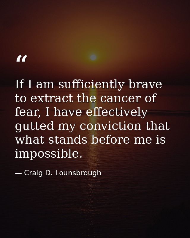 If I am sufficiently brave to extract the cancer of fear, I have effectively gutted my conviction that what stands befor — Craig D. Lounsbrough