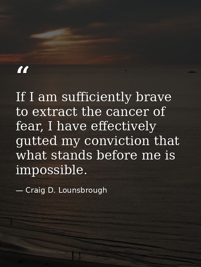If I am sufficiently brave to extract the cancer of fear, I have effectively gutted my conviction that what stands befor — Craig D. Lounsbrough