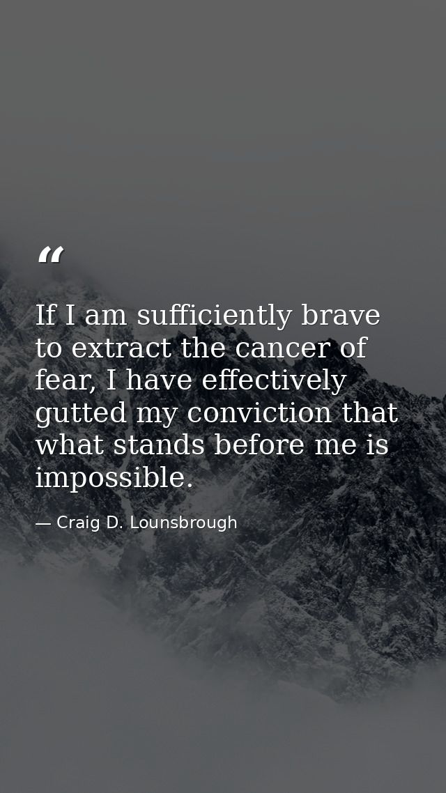 If I am sufficiently brave to extract the cancer of fear, I have effectively gutted my conviction that what stands befor — Craig D. Lounsbrough