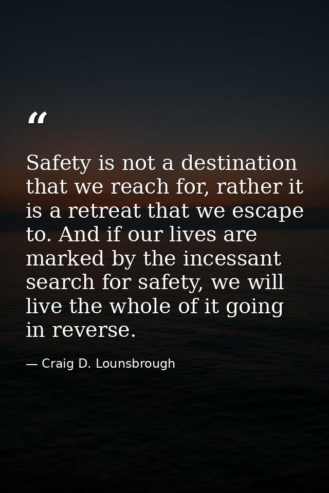 Safety is not a destination that we reach for, rather it is a retreat that we escape to. And if our lives are marked by  — Craig D. Lounsbrough
