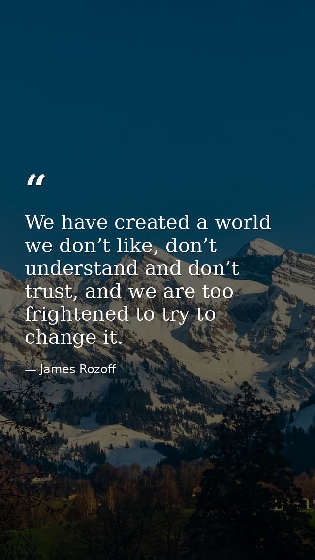 We have created a world we don’t like, don’t understand and don’t trust, and we are too frightened to try to change it. — James Rozoff