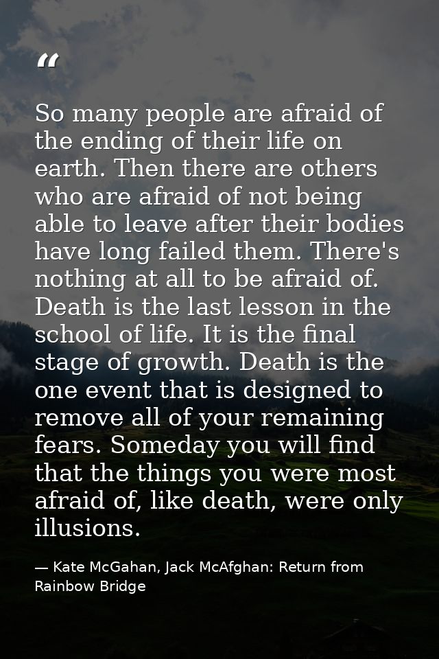 So many people are afraid of the ending of their life on earth. Then there are others who are afraid of not being able t — Kate McGahan, Jack McAfghan: Return from Rainbow Bridge