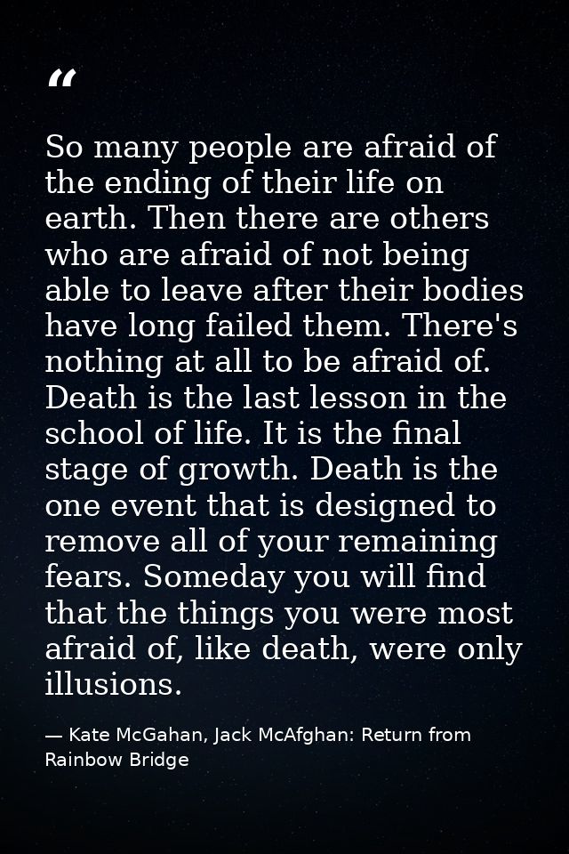 So many people are afraid of the ending of their life on earth. Then there are others who are afraid of not being able t — Kate McGahan, Jack McAfghan: Return from Rainbow Bridge