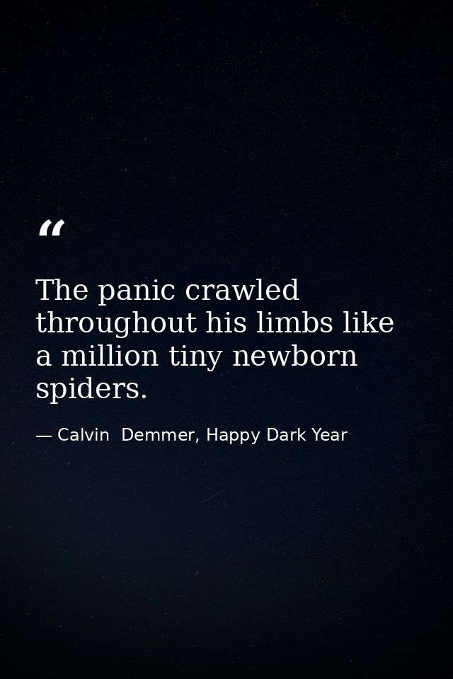 The panic crawled throughout his limbs like a million tiny newborn spiders. — Calvin  Demmer, Happy Dark Year