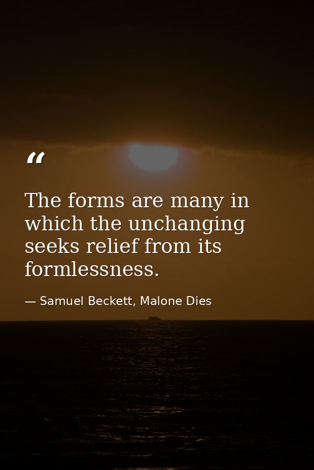 The forms are many in which the unchanging seeks relief from its formlessness. — Samuel Beckett, Malone Dies