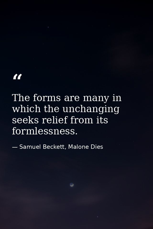 The forms are many in which the unchanging seeks relief from its formlessness. — Samuel Beckett, Malone Dies