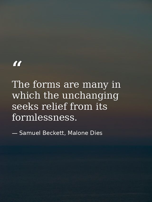 The forms are many in which the unchanging seeks relief from its formlessness. — Samuel Beckett, Malone Dies