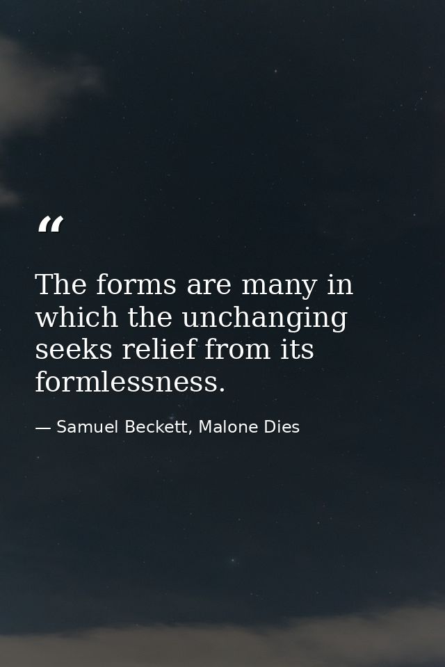 The forms are many in which the unchanging seeks relief from its formlessness. — Samuel Beckett, Malone Dies