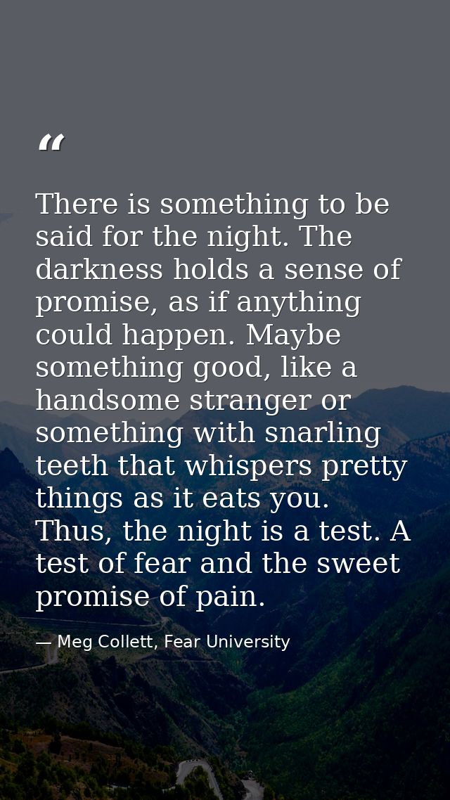 There is something to be said for the night. The darkness holds a sense of promise, as if anything could happen. Maybe s — Meg Collett, Fear University