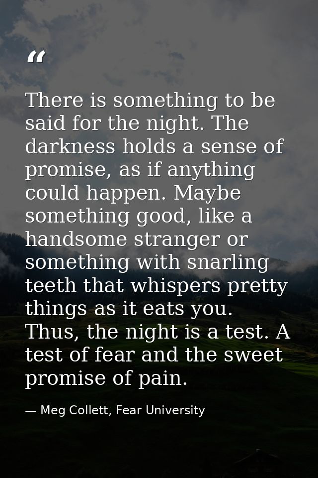 There is something to be said for the night. The darkness holds a sense of promise, as if anything could happen. Maybe s — Meg Collett, Fear University
