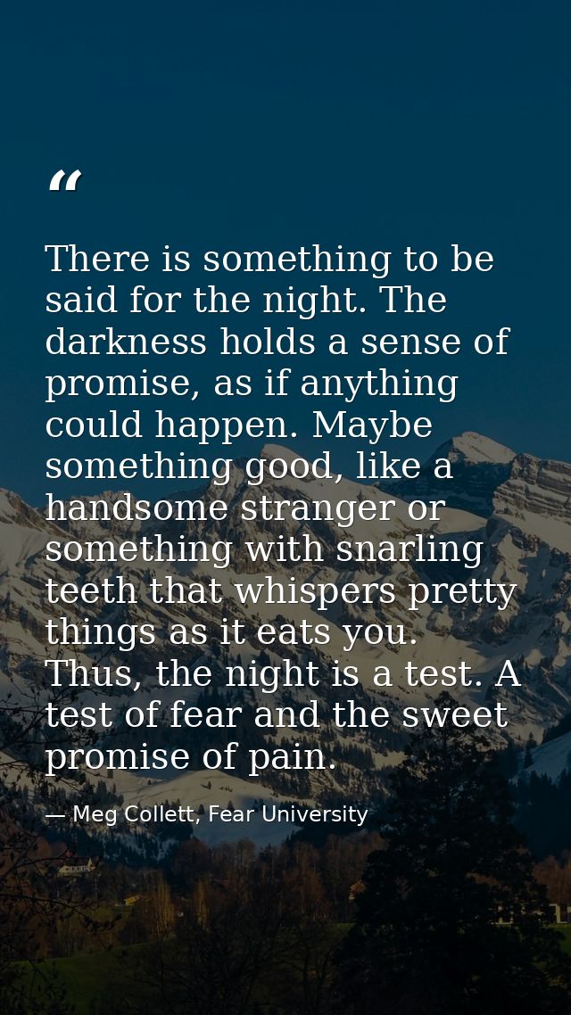 There is something to be said for the night. The darkness holds a sense of promise, as if anything could happen. Maybe s — Meg Collett, Fear University