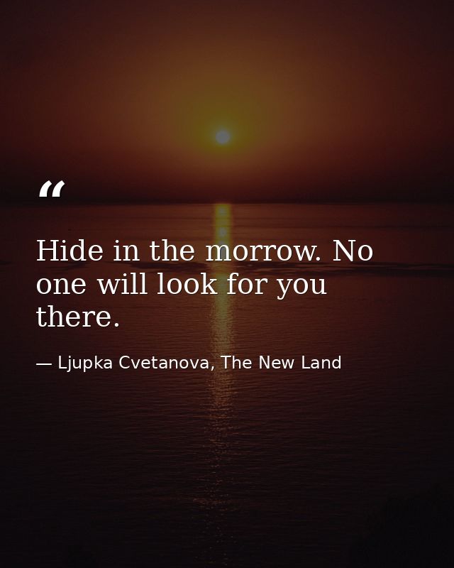 Hide in the morrow. No one will look for you there. — Ljupka Cvetanova, The New Land