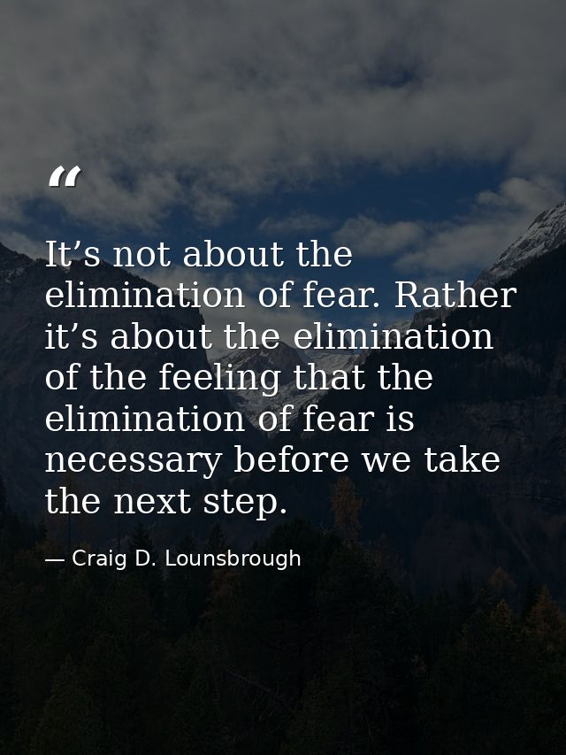 It’s not about the elimination of fear. Rather it’s about the elimination of the feeling that the elimination of fear is — Craig D. Lounsbrough