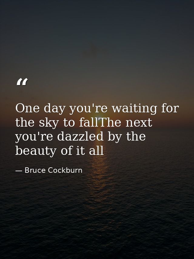 One day you're waiting for the sky to fallThe next you're dazzled by the beauty of it all — Bruce Cockburn