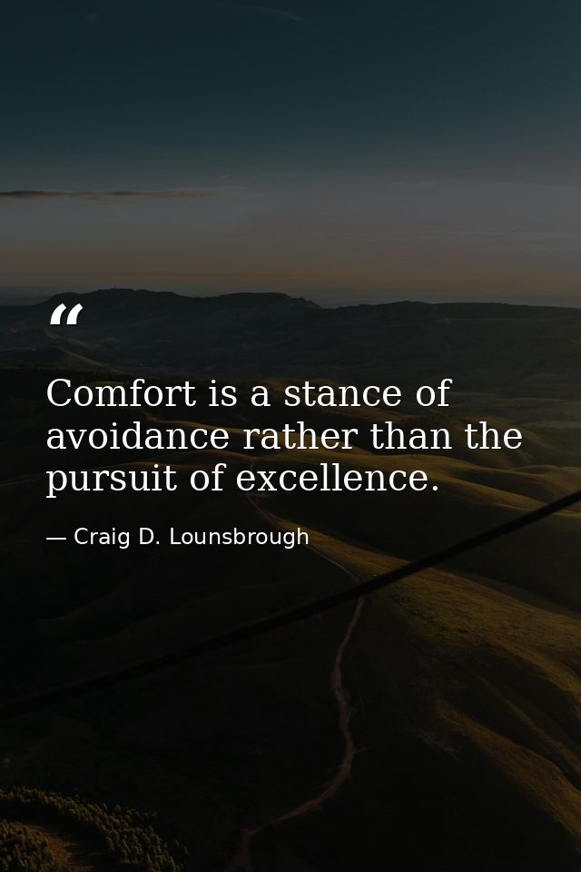 Comfort is a stance of avoidance rather than the pursuit of excellence. — Craig D. Lounsbrough