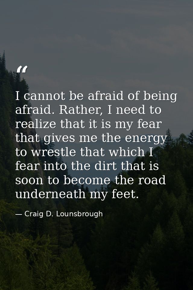 I cannot be afraid of being afraid. Rather, I need to realize that it is my fear that gives me the energy to wrestle tha — Craig D. Lounsbrough