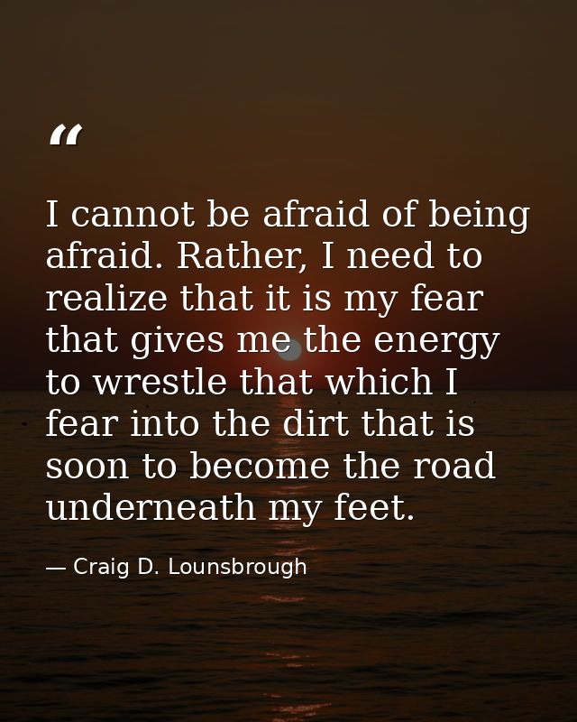 I cannot be afraid of being afraid. Rather, I need to realize that it is my fear that gives me the energy to wrestle tha — Craig D. Lounsbrough