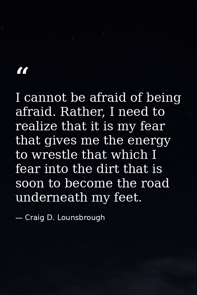 I cannot be afraid of being afraid. Rather, I need to realize that it is my fear that gives me the energy to wrestle tha — Craig D. Lounsbrough