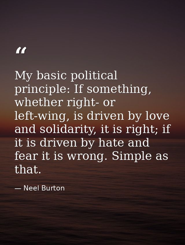 My basic political principle: If something, whether right- or left-wing, is driven by love and solidarity, it is right;  — Neel Burton