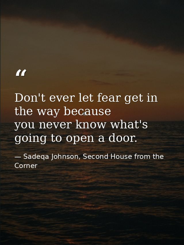 Don't ever let fear get in the way because you never know what's going to open a door. — Sadeqa Johnson, Second House from the Corner