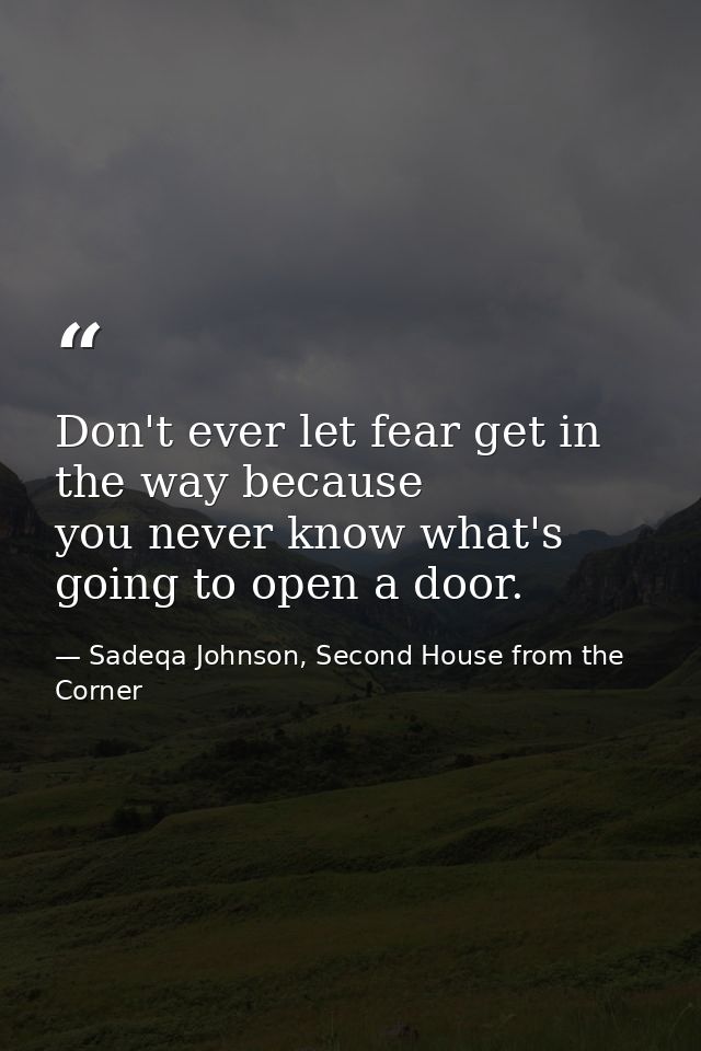 Don't ever let fear get in the way because you never know what's going to open a door. — Sadeqa Johnson, Second House from the Corner