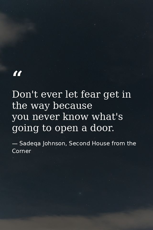 Don't ever let fear get in the way because you never know what's going to open a door. — Sadeqa Johnson, Second House from the Corner