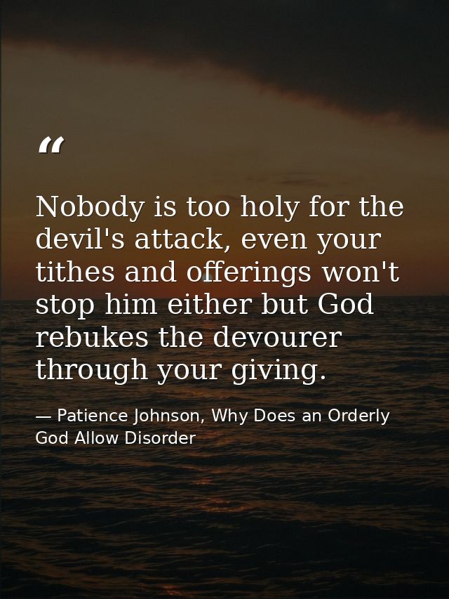 Nobody is too holy for the devil's attack, even your tithes and offerings won't stop him either but God rebukes the devo — Patience Johnson, Why Does an Orderly God Allow Disorder