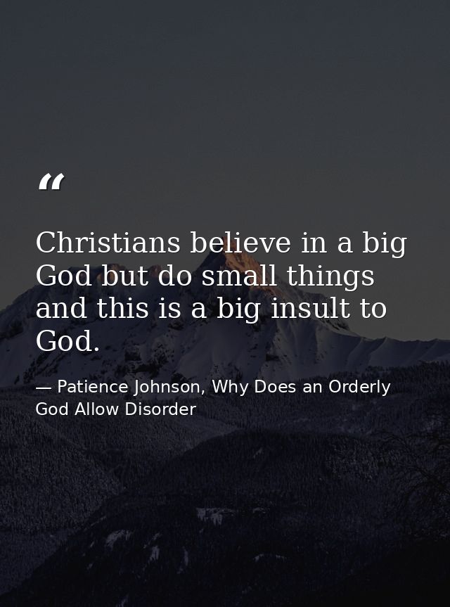 Christians believe in a big God but do small things and this is a big insult to God. — Patience Johnson, Why Does an Orderly God Allow Disorder