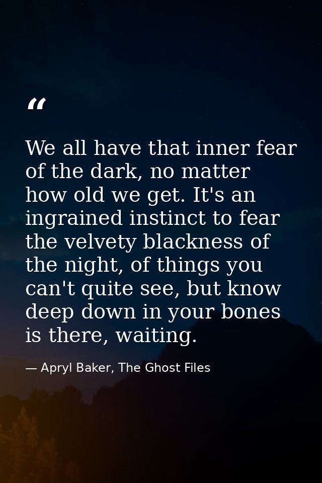 We all have that inner fear of the dark, no matter how old we get. It's an ingrained instinct to fear the velvety blackn — Apryl Baker, The Ghost Files