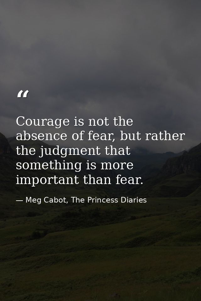 Courage is not the absence of fear, but rather the judgment that something is more important than fear. — Meg Cabot, The Princess Diaries