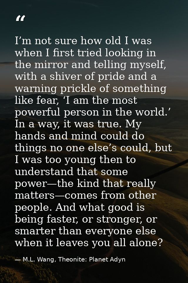 I’m not sure how old I was when I first tried looking in the mirror and telling myself, with a shiver of pride and a war — M.L. Wang, Theonite: Planet Adyn