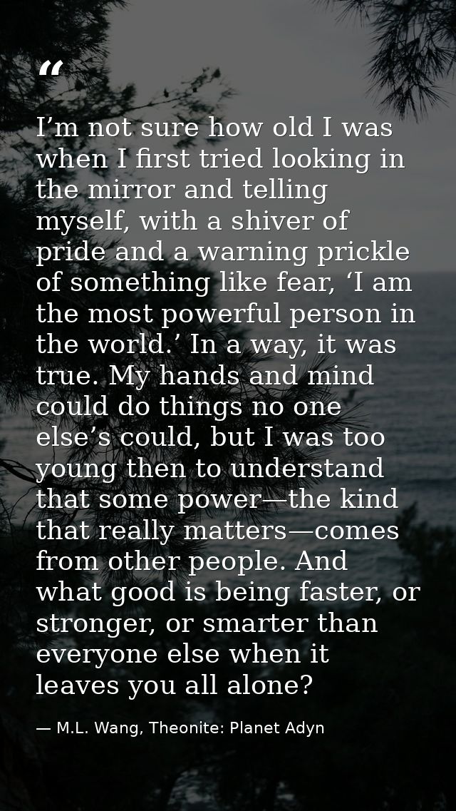 I’m not sure how old I was when I first tried looking in the mirror and telling myself, with a shiver of pride and a war — M.L. Wang, Theonite: Planet Adyn