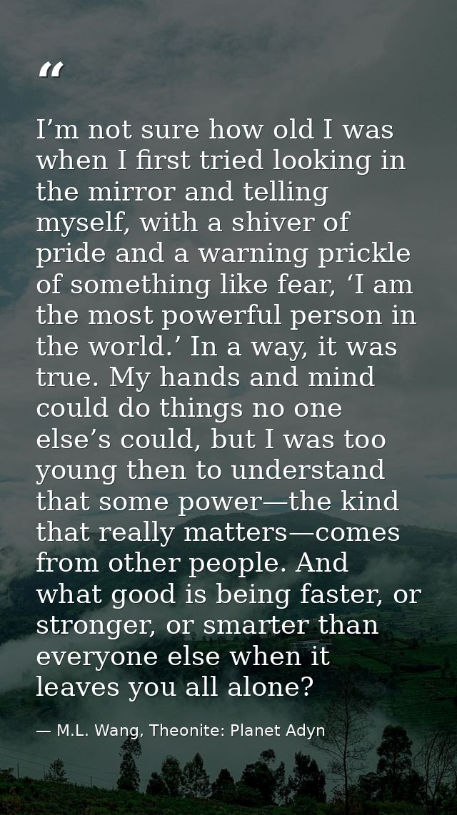 I’m not sure how old I was when I first tried looking in the mirror and telling myself, with a shiver of pride and a war — M.L. Wang, Theonite: Planet Adyn