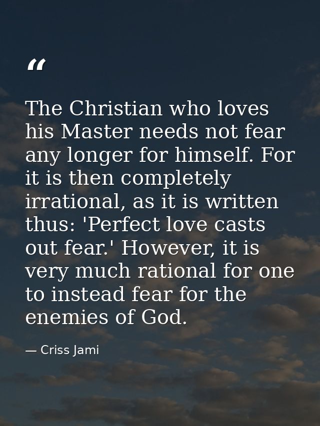 The Christian who loves his Master needs not fear any longer for himself. For it is then completely irrational, as it is — Criss Jami
