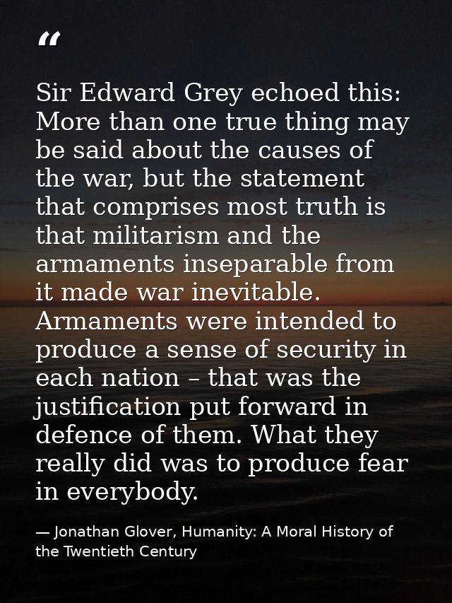 Sir Edward Grey echoed this: More than one true thing may be said about the causes of the war, but the statement that co — Jonathan Glover, Humanity: A Moral History of the Twentieth Century