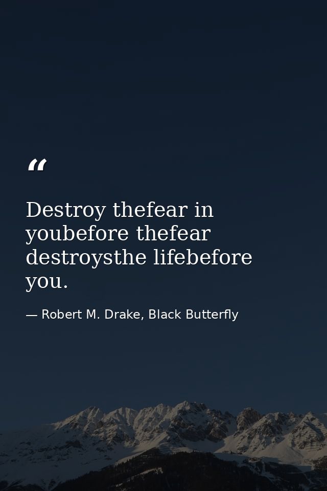 Destroy thefear in youbefore thefear destroysthe lifebefore you. — Robert M. Drake, Black Butterfly