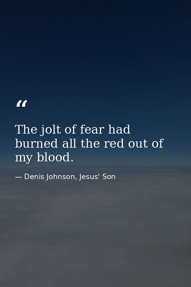 The jolt of fear had burned all the red out of my blood. — Denis Johnson, Jesus' Son