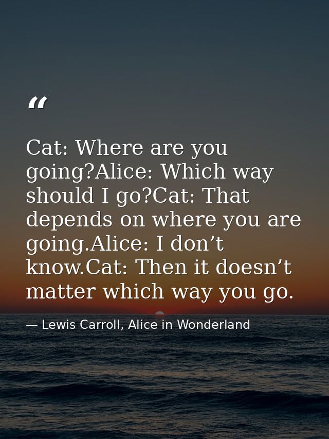 Cat: Where are you going?Alice: Which way should I go?Cat: That depends on where you are going.Alice: I don’t know.Cat:  — Lewis Carroll, Alice in Wonderland