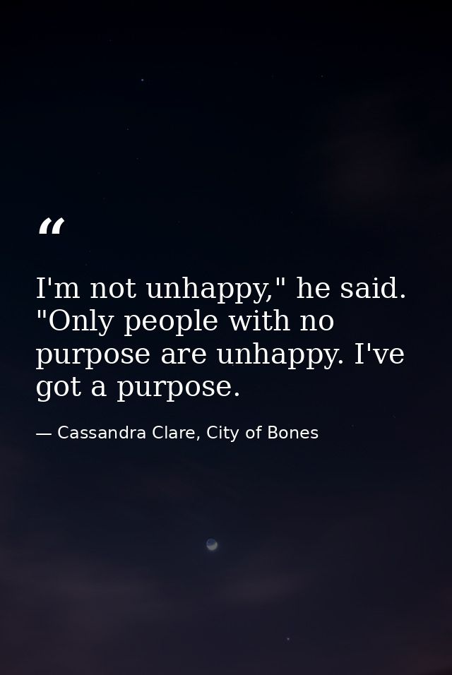 I'm not unhappy," he said. "Only people with no purpose are unhappy. I've got a purpose. — Cassandra Clare, City of Bones