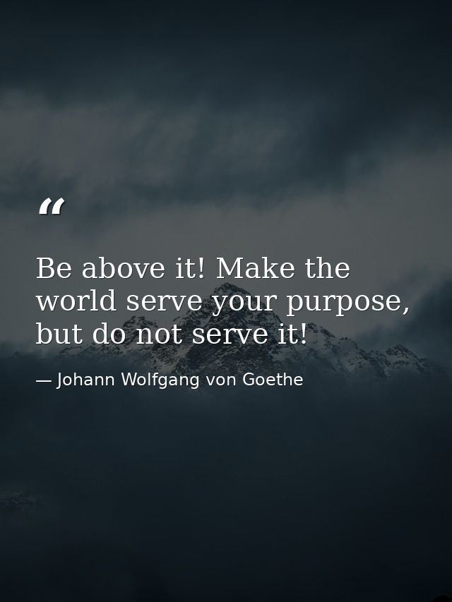 Be above it! Make the world serve your purpose, but do not serve it! — Johann Wolfgang von Goethe