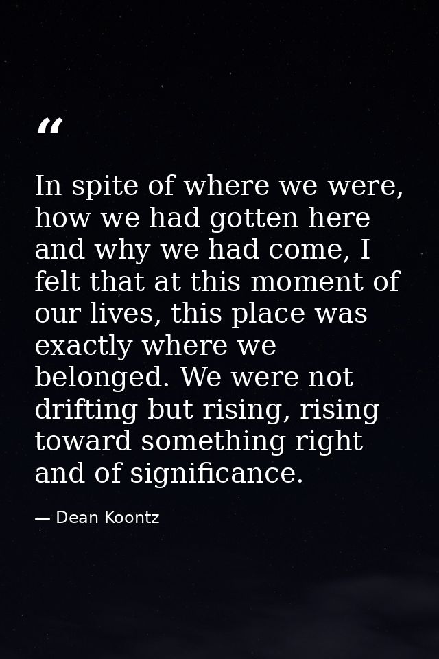 In spite of where we were, how we had gotten here and why we had come, I felt that at this moment of our lives, this pla — Dean Koontz
