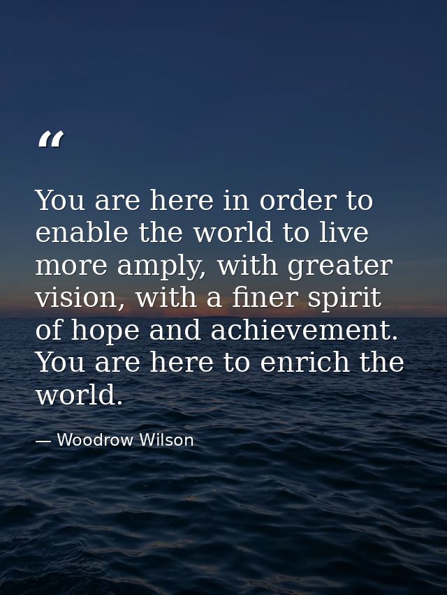 You are here in order to enable the world to live more amply, with greater vision, with a finer spirit of hope and achie — Woodrow Wilson