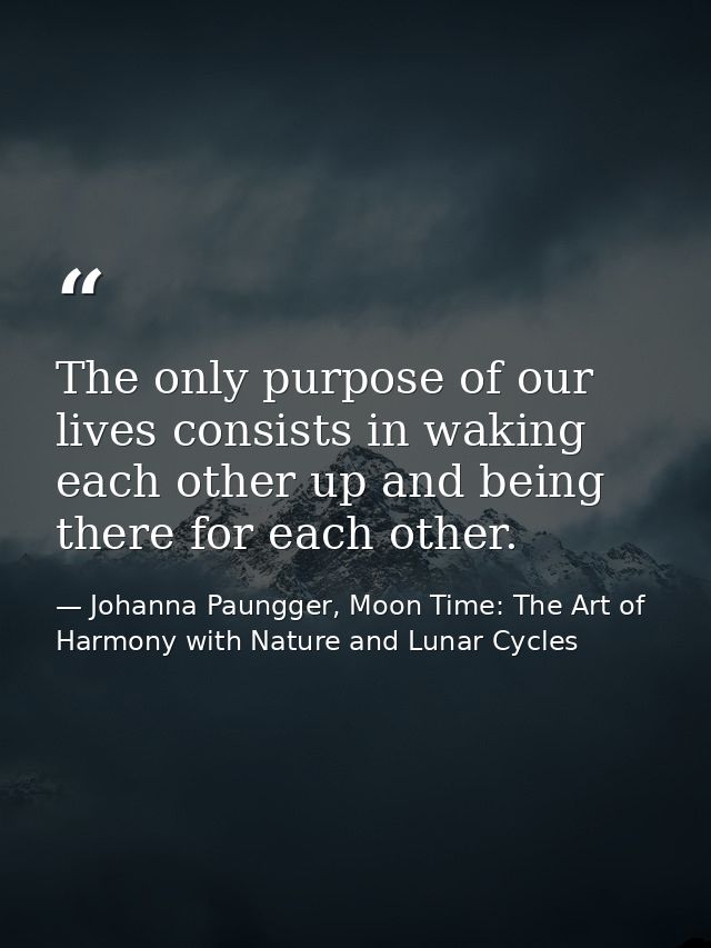 The only purpose of our lives consists in waking each other up and being there for each other. — Johanna Paungger, Moon Time: The Art of Harmony with Nature and Lunar Cycles