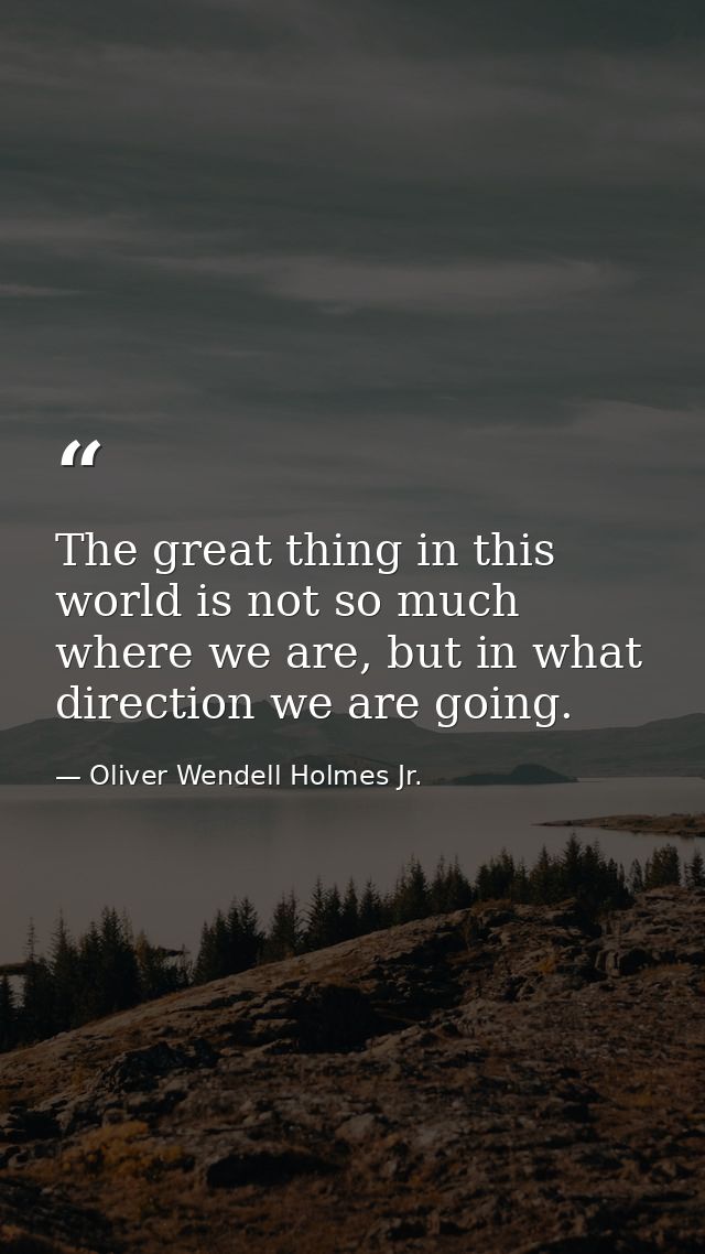 The great thing in this world is not so much where we are, but in what direction we are going. — Oliver Wendell Holmes Jr.