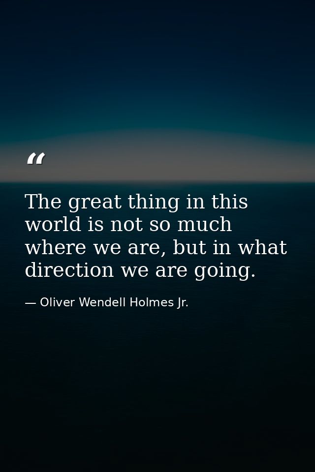 The great thing in this world is not so much where we are, but in what direction we are going. — Oliver Wendell Holmes Jr.