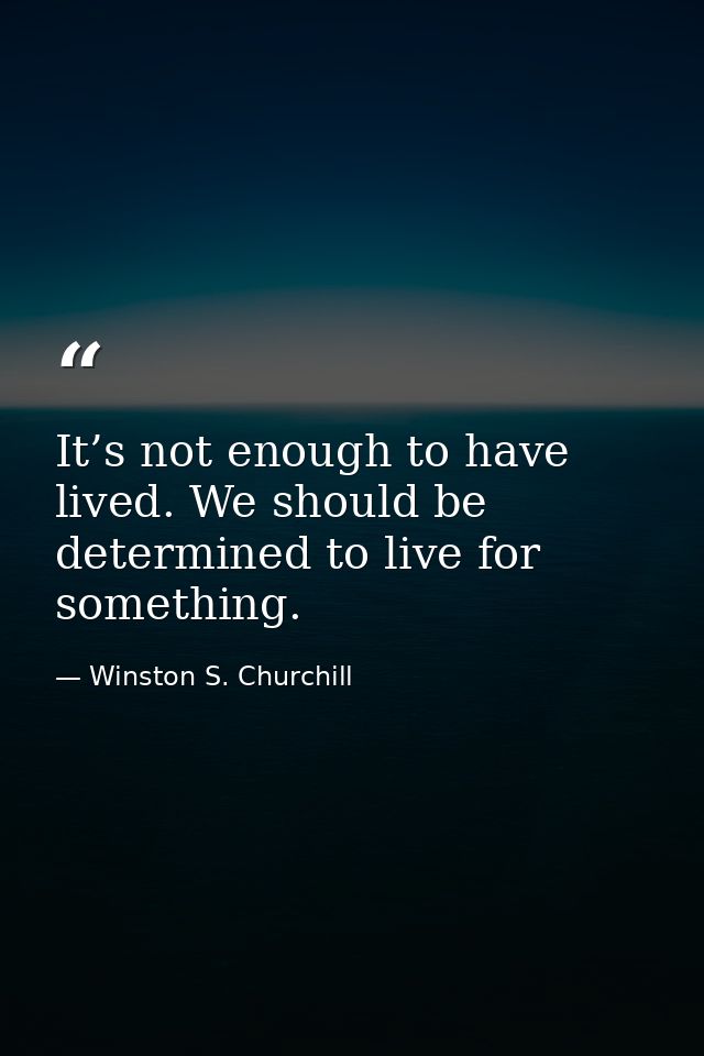 It’s not enough to have lived. We should be determined to live for something. — Winston S. Churchill