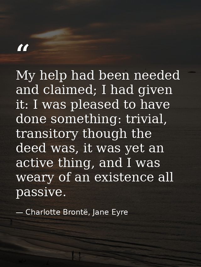 My help had been needed and claimed; I had given it: I was pleased to have done something: trivial, transitory though th — Charlotte Brontë, Jane Eyre