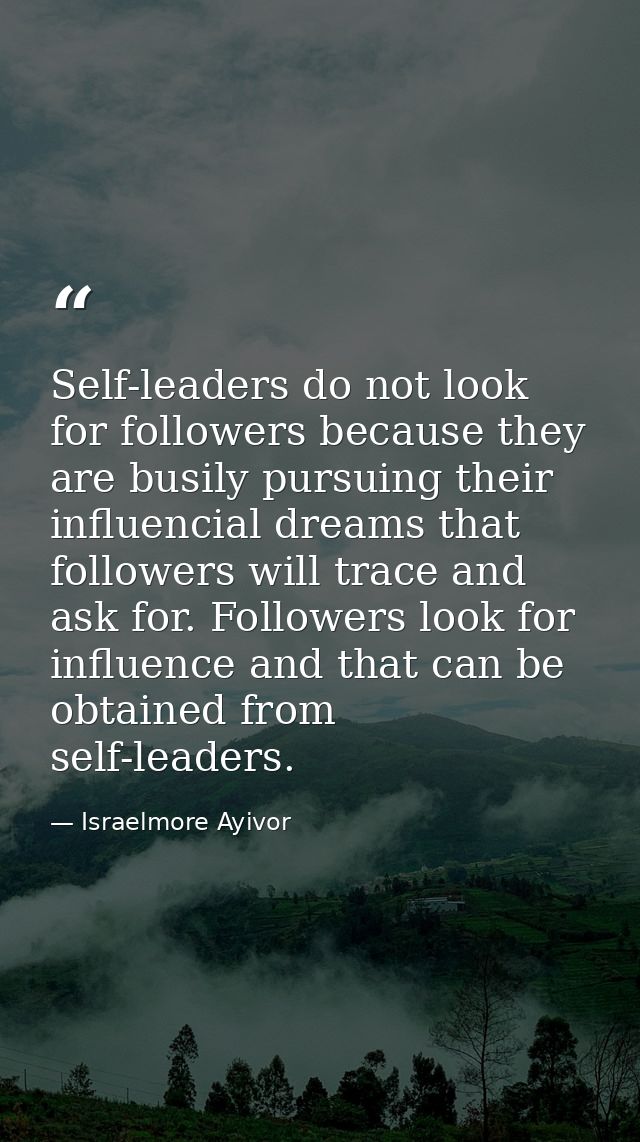 Self-leaders do not look for followers because they are busily pursuing their influencial dreams that followers will tra — Israelmore Ayivor