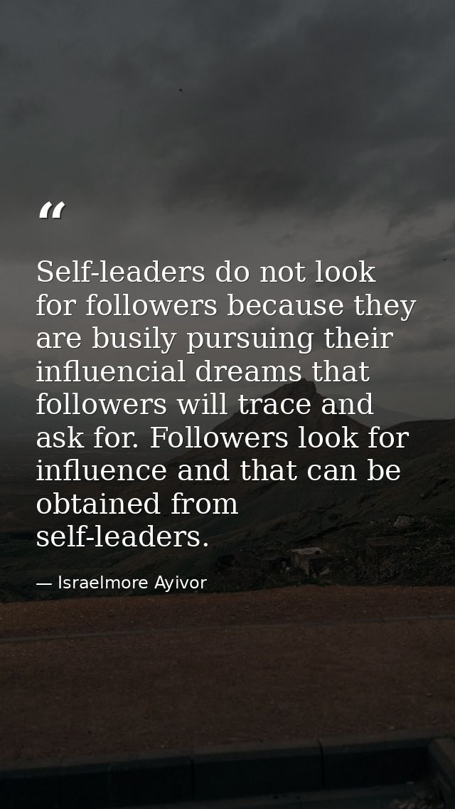 Self-leaders do not look for followers because they are busily pursuing their influencial dreams that followers will tra — Israelmore Ayivor
