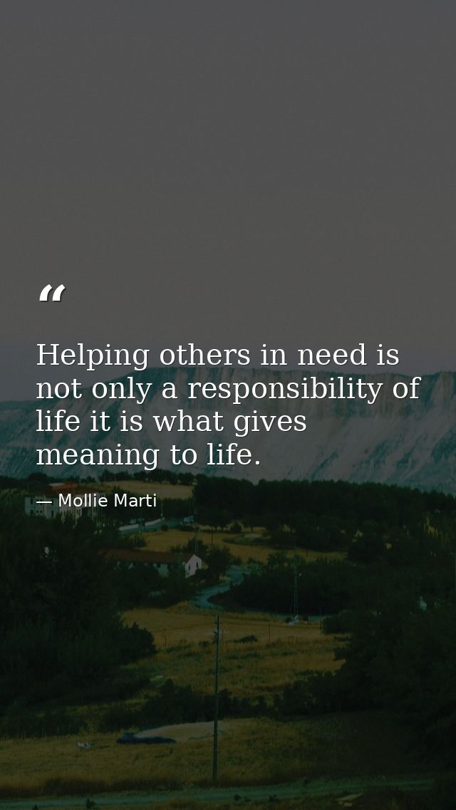 Helping others in need is not only a responsibility of life it is what gives meaning to life. — Mollie Marti